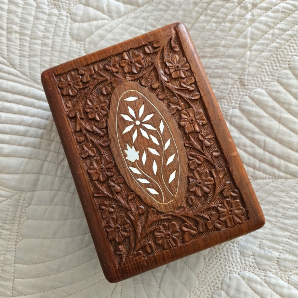Vintage Carved Indian Sheesham Wooden Box